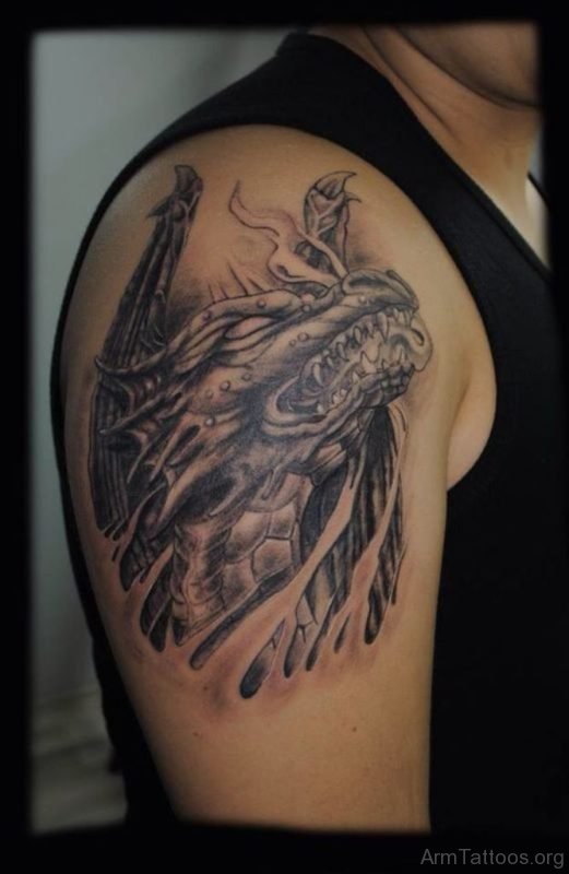 3D Dragon Head Tattoo On Right Arm