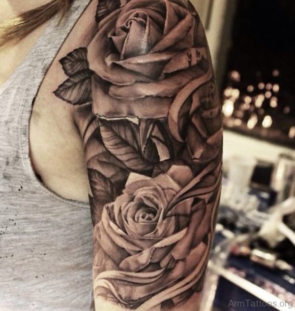 3D Rose Tattoo On Half Sleeve