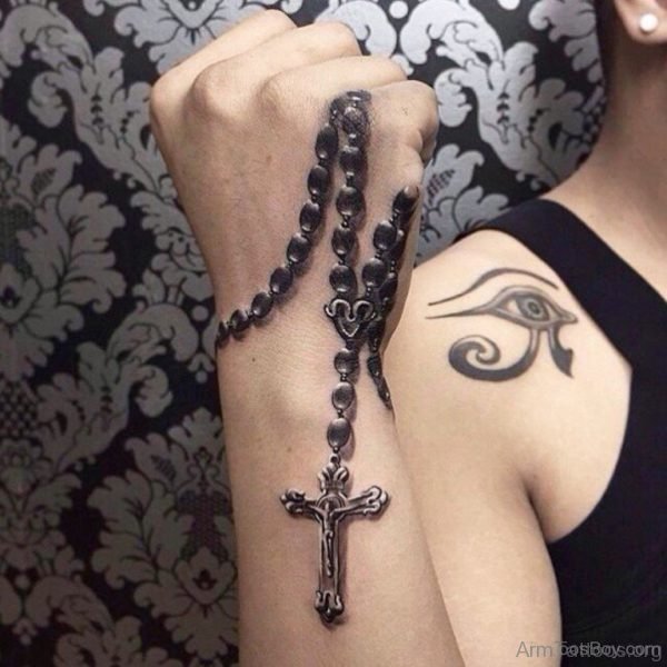 Amazing 3D Rosary Tattoo On Hand