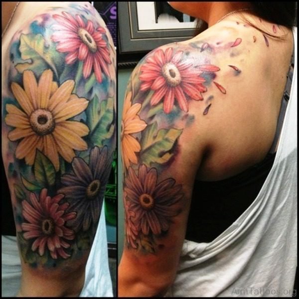 Amazing Flower Tattoo On Half Sleeve 
