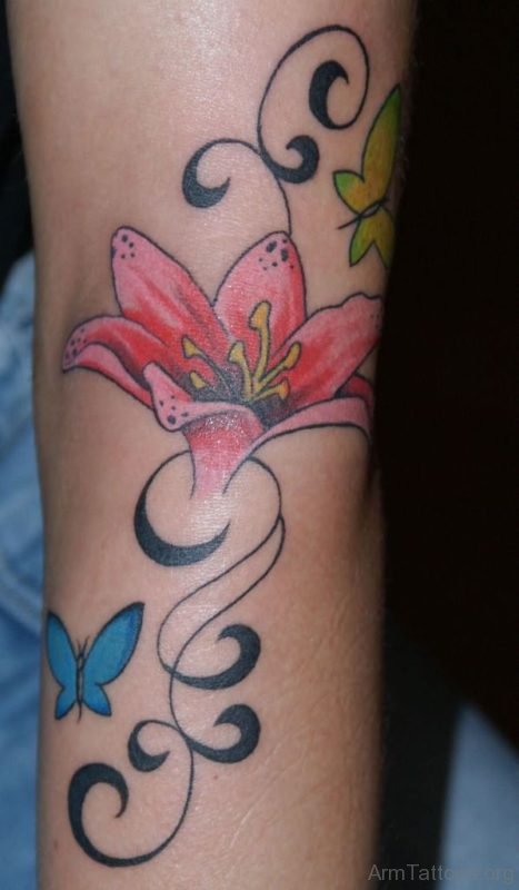 Amazing Lily Tattoo On Arm Sleeve