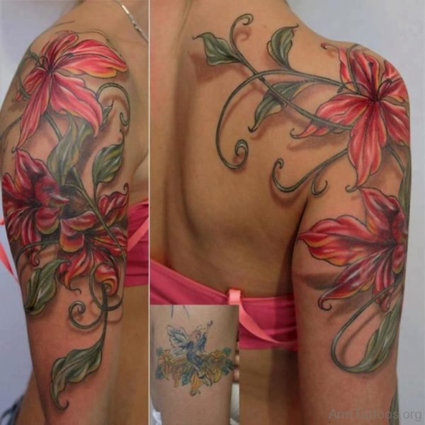 Amazing Lily Tattoo On Half Sleeve