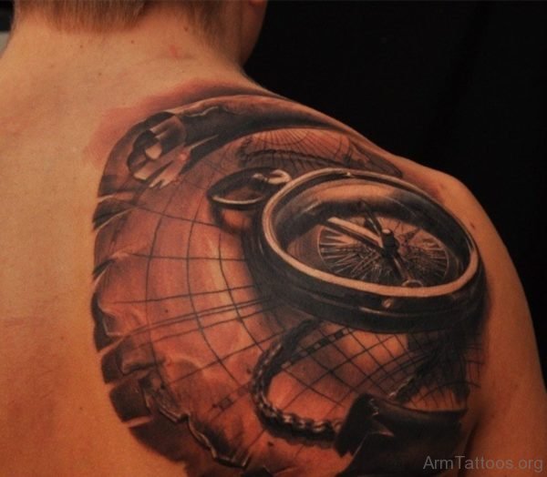 Amazing Map Tattoo On Back Shoulder