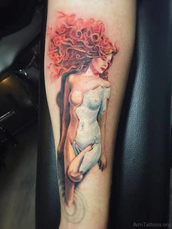 Amazing Portrait Girl Tattoo On Arm 