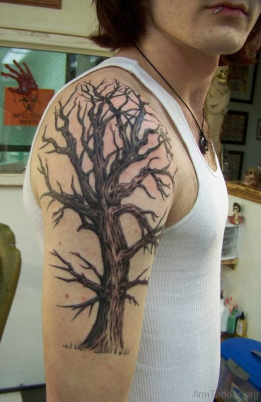 Amazing Tree Tattoo On Right Upper Arm