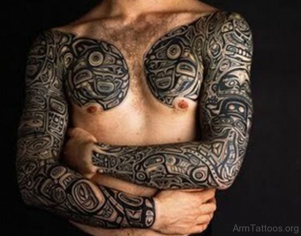Amazing Tribal Tattoo On Full Sleeve