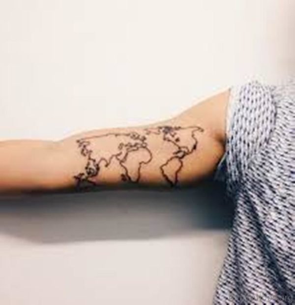 Amazing World Map Tattoo On Arm