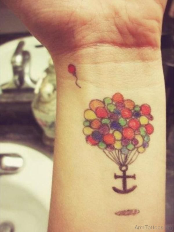 Anchor With Ballons Wrist Tattoo 