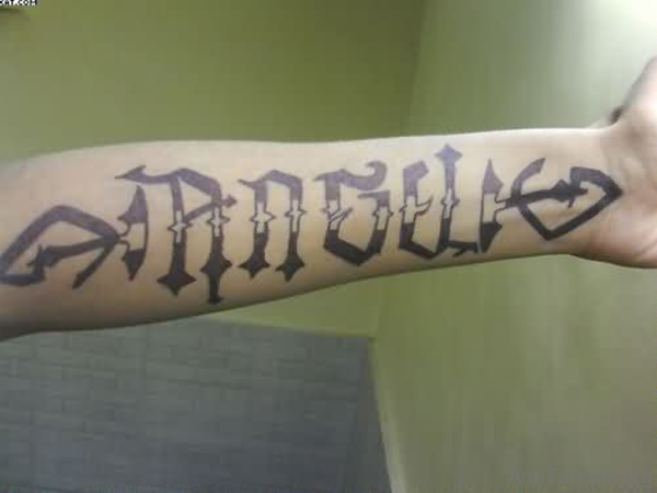 Angel Ambigram Tattoo On Arm