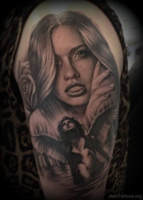 Angel And Girl Portrait Tattoo 