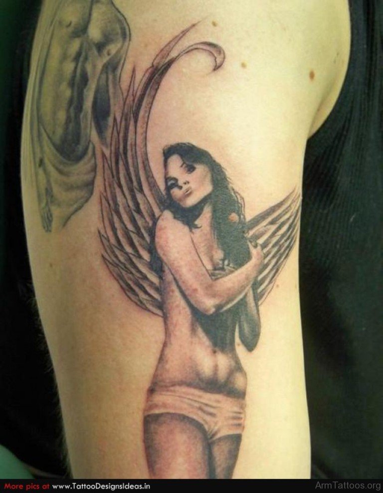 Angel Demon Tattoo On Upper Arm