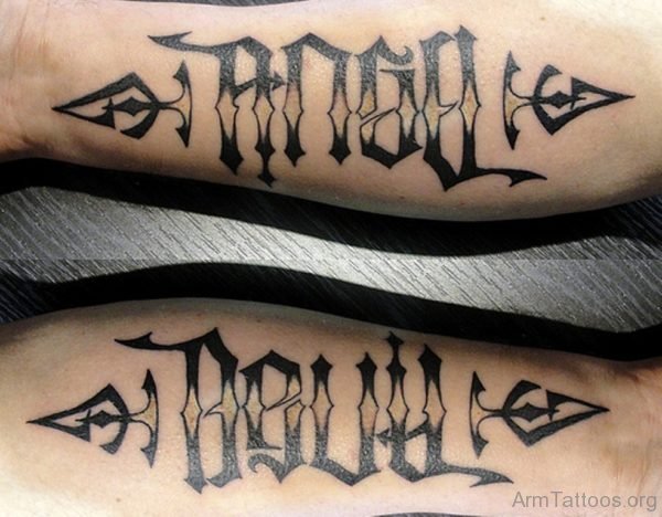 Angel Devil Ambigram Tattoo