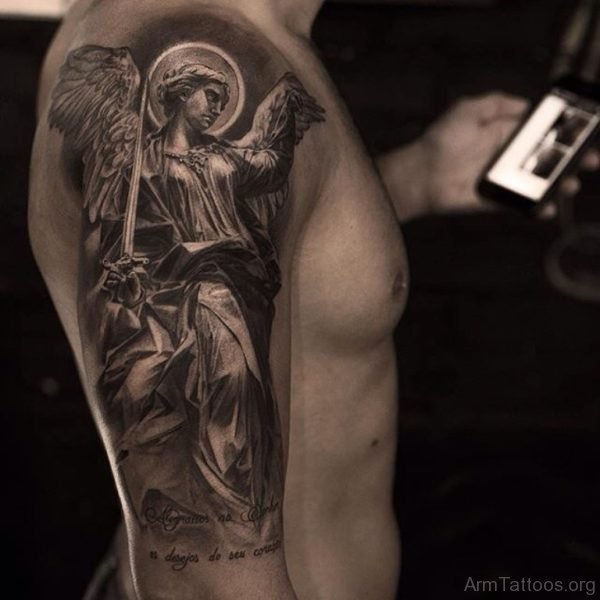 Angel Holding Sword Tattoo 