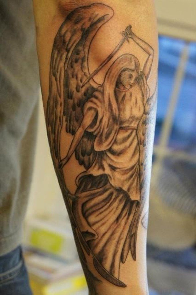 Angel Holding Sword Tattoo