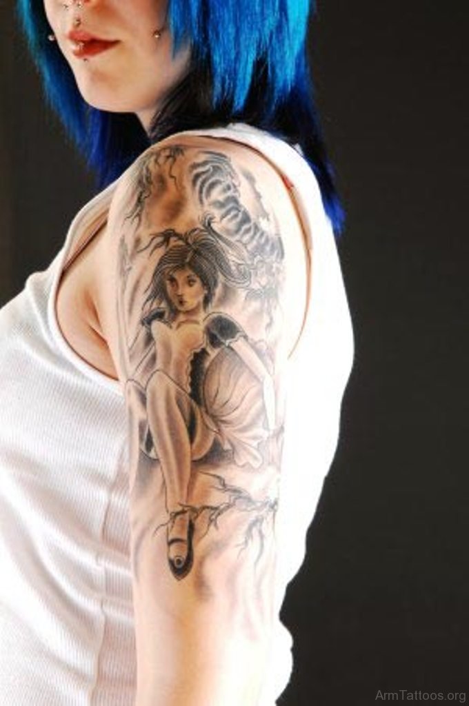 Angel Tattoo Design On Full Arm