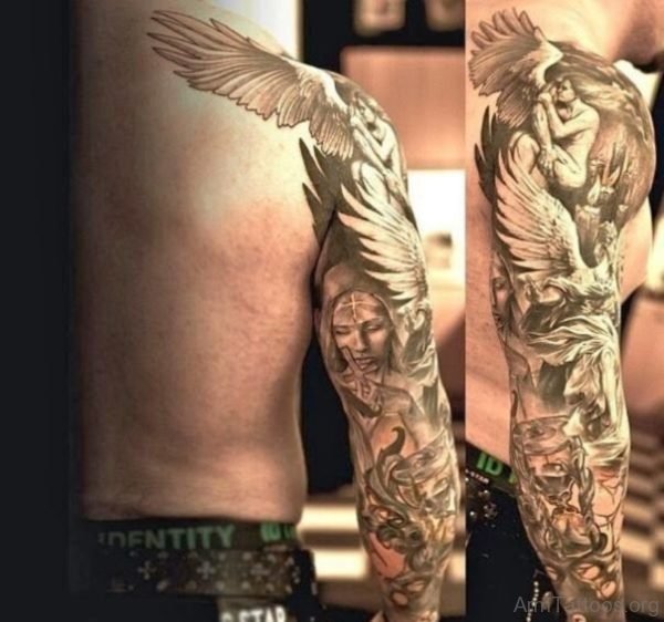 Angel Tattoo On Full Sleeve