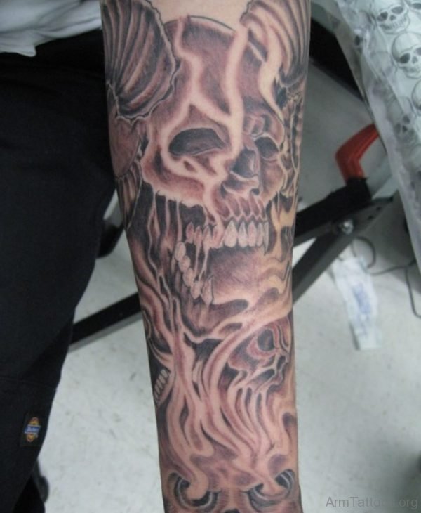 Angry Alien Skull Tattoo On Arm