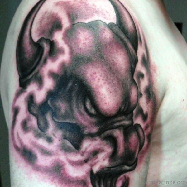 Angry Big Bull Head Tattoo On Shoulder 