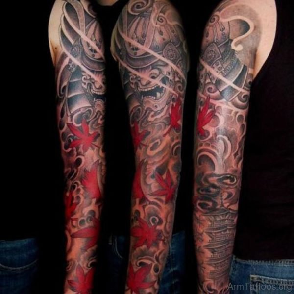 Angry Warrior Tattoo On Full Sleeve