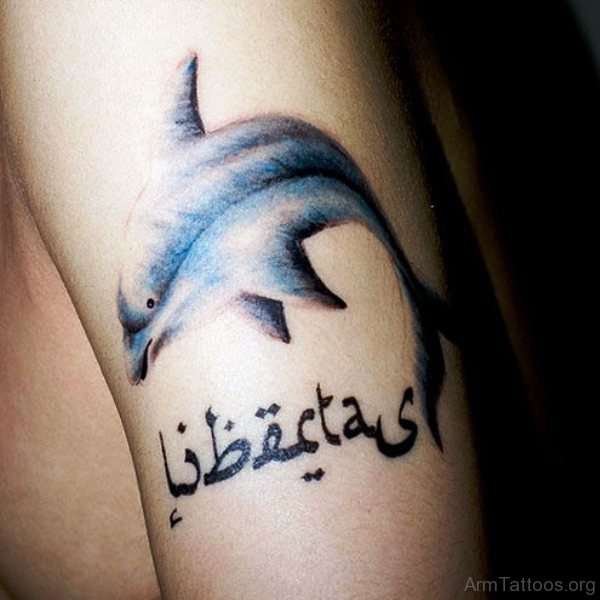 Arabic With Dolphin Design Tattoo 