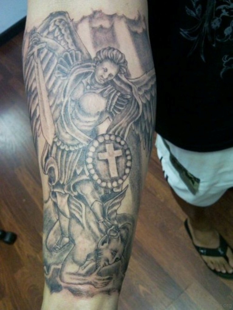 Arch Angel And Cross Tattoo