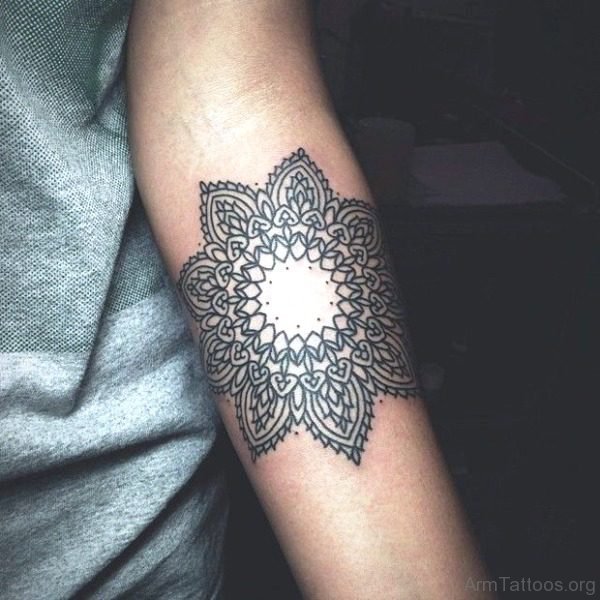 Arm Tribal Flower Tattoo On Arm 