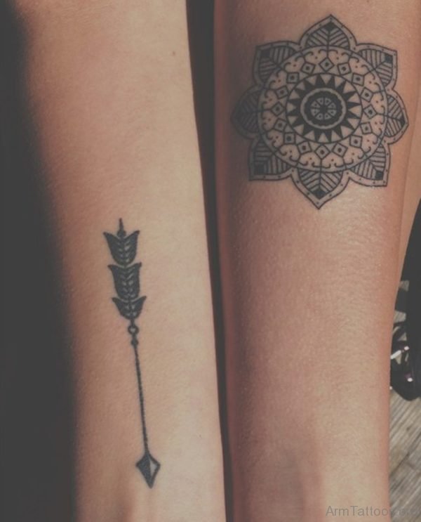 Arrow And Mandala Tattoo On Arm