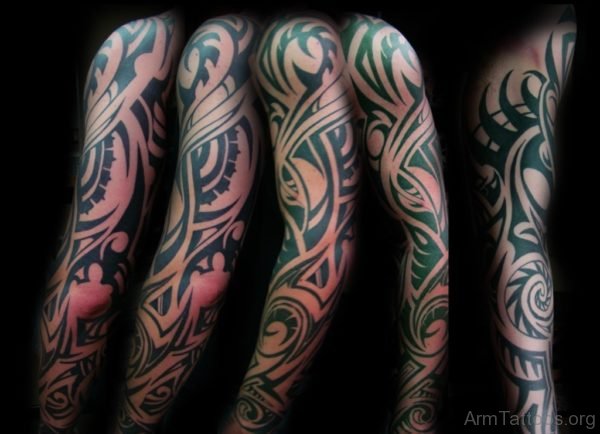 Attarctive Tribal Tattoo On Full Sleeve