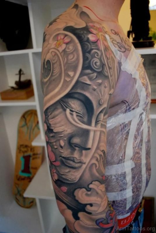 Attractive Buddha Tattoo On Full Sleeve