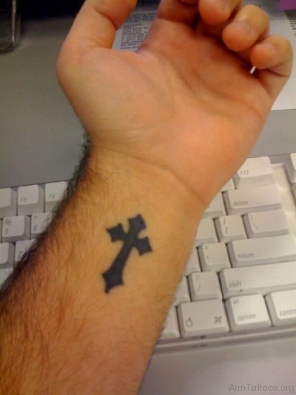 Attractive Cross Tattoo On Wrist