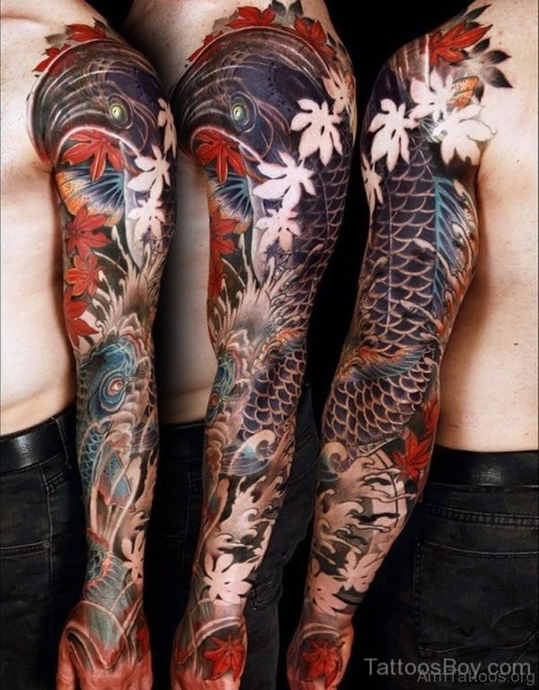 Attractive Fish Tattoo On Full Sleeve