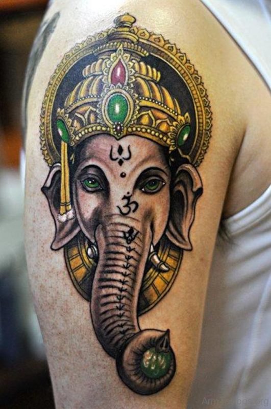 Attractive Ganesha Tattoo On Shoulder