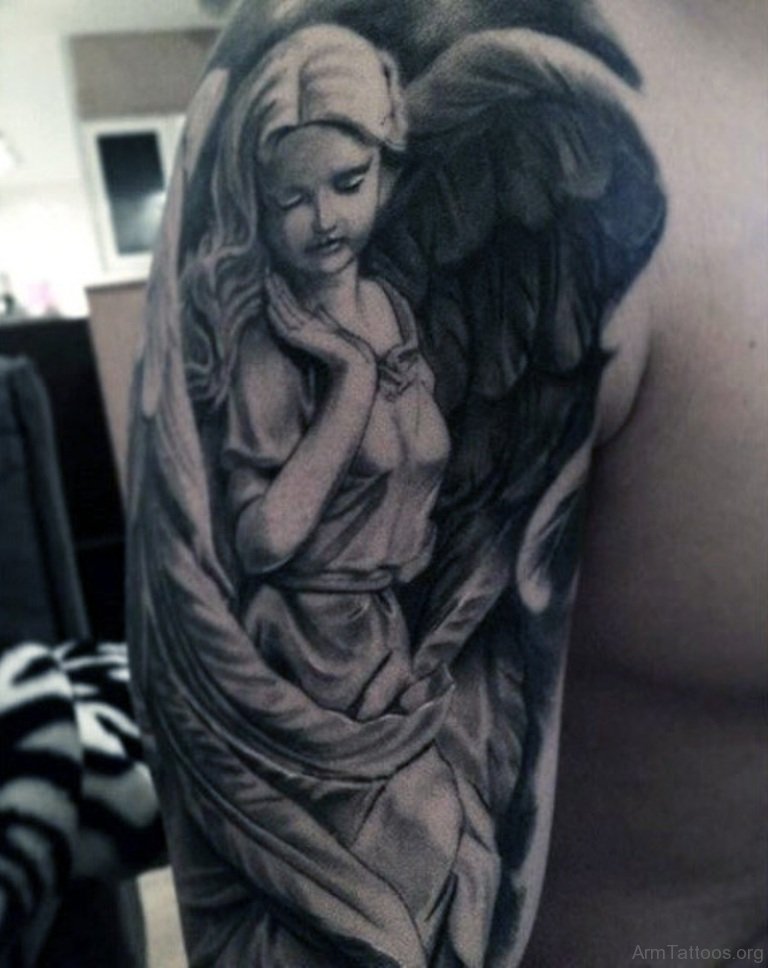 Attractive Guardian Angel Tattoo On Mens Arm