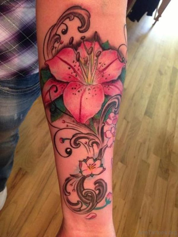 Attractive Lily Tattoo On Arm