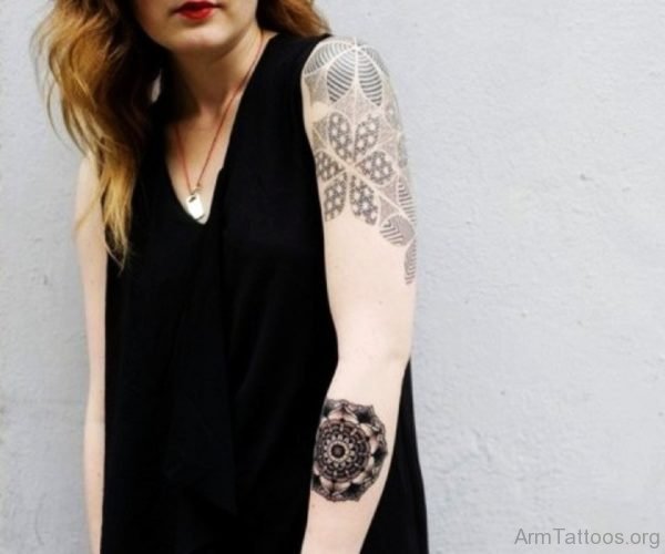 Attractive Mandala Tattoo On Girl Arm