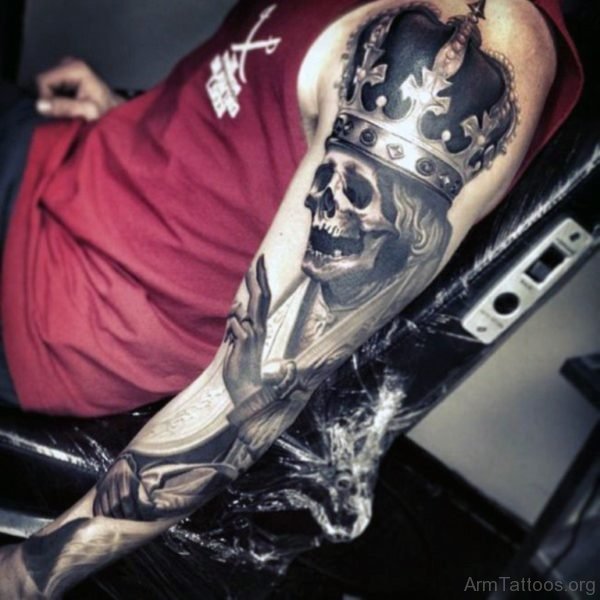 Attractive Skull Tattoo On Full Sleeve 
