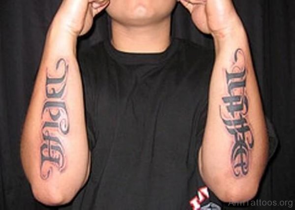 Awesome Ambigram Tattoo Design On Arms