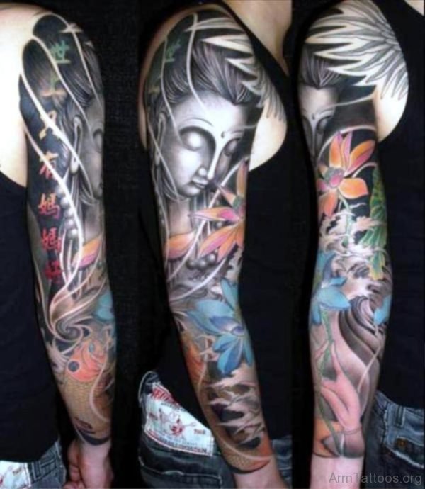 Awesome Buddha Tattoo Full Sleeve 