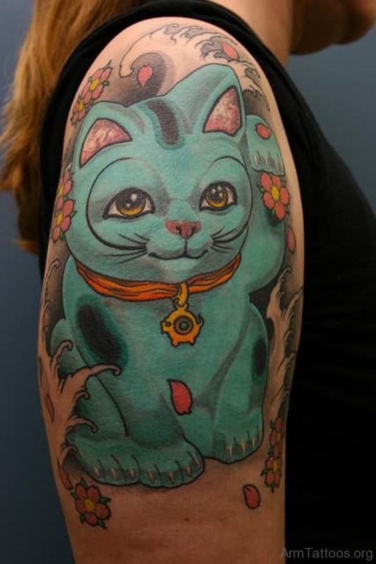 Awesome Cat Tattoo On Shoulder