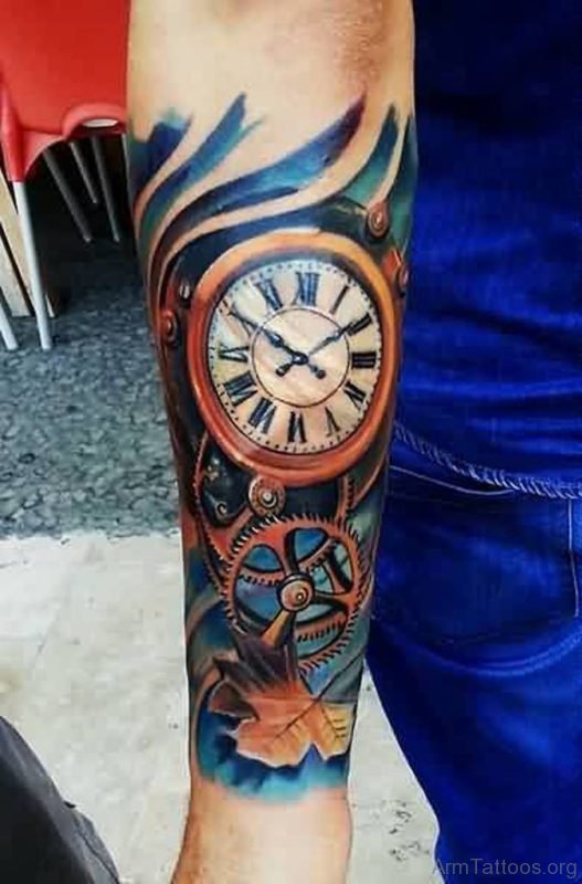 Awesome Clock Sleeve Tattoo