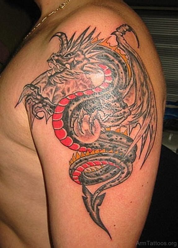 Awesome Dragon Tattoo On shoulder