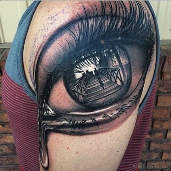 Awesome Eye Crow With Eye Tattoo On Arm 