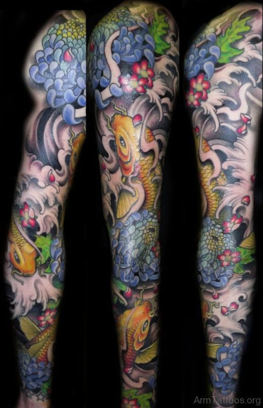 Awesome Fish Tattoo On Full Sleeve