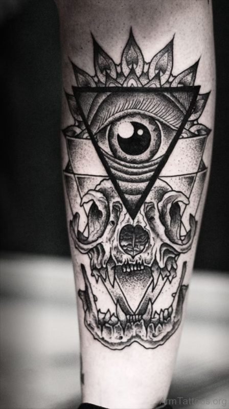 Awesome Illuminati Eye With Skull Tattoo Design For Arm 