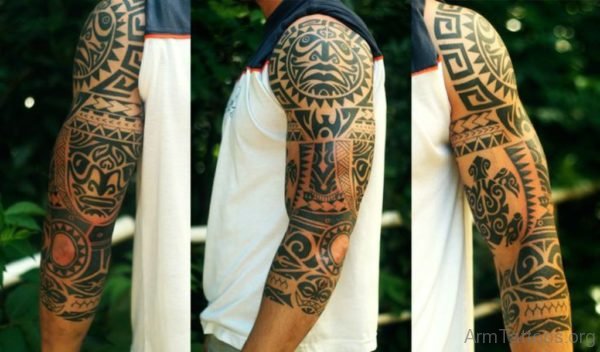 Awesome Maori Full Arm Tattoo For Men