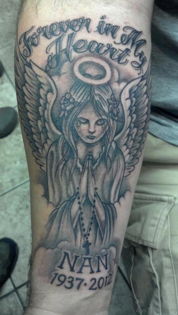 Awesome Memorial Praying Angel Tattoo