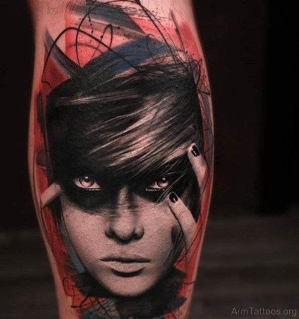 Awesome Portrait Tattoo On Leg 