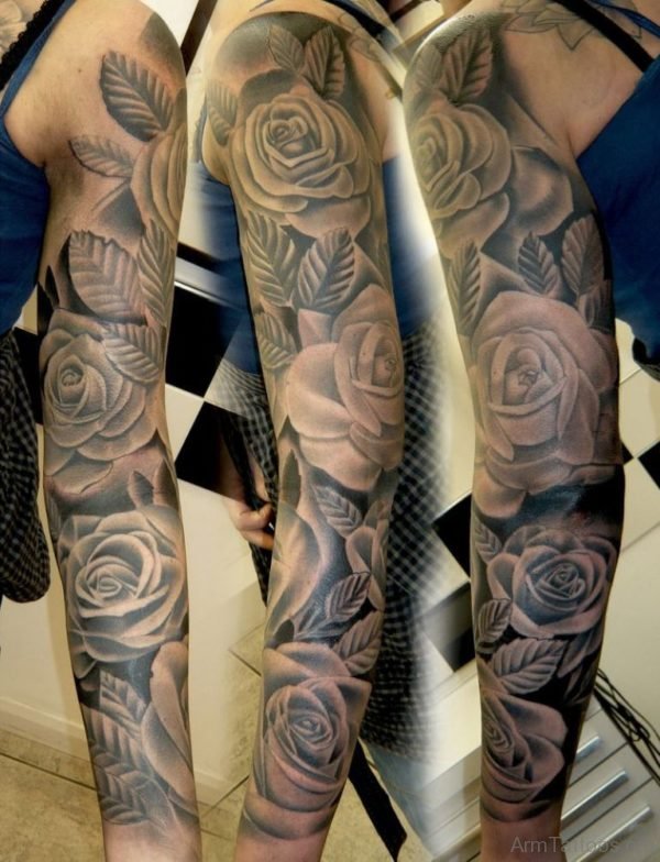 Awesome Rose Tattoo On Full Sleeve