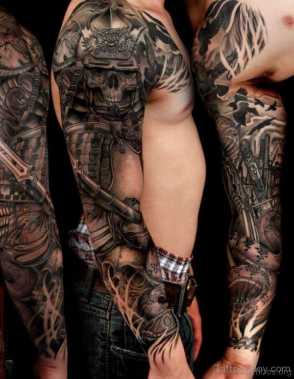 Awesome Skull Tattoo On Full Sleeve 
