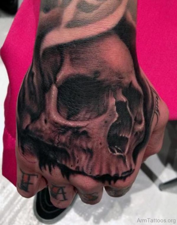 Awesome Skull Tattoo On hand